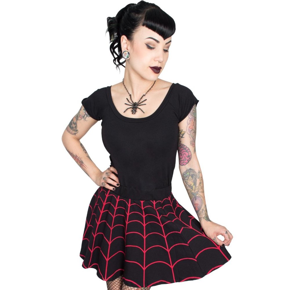 Spiderweb Red Skater Skirt Goth Fashion